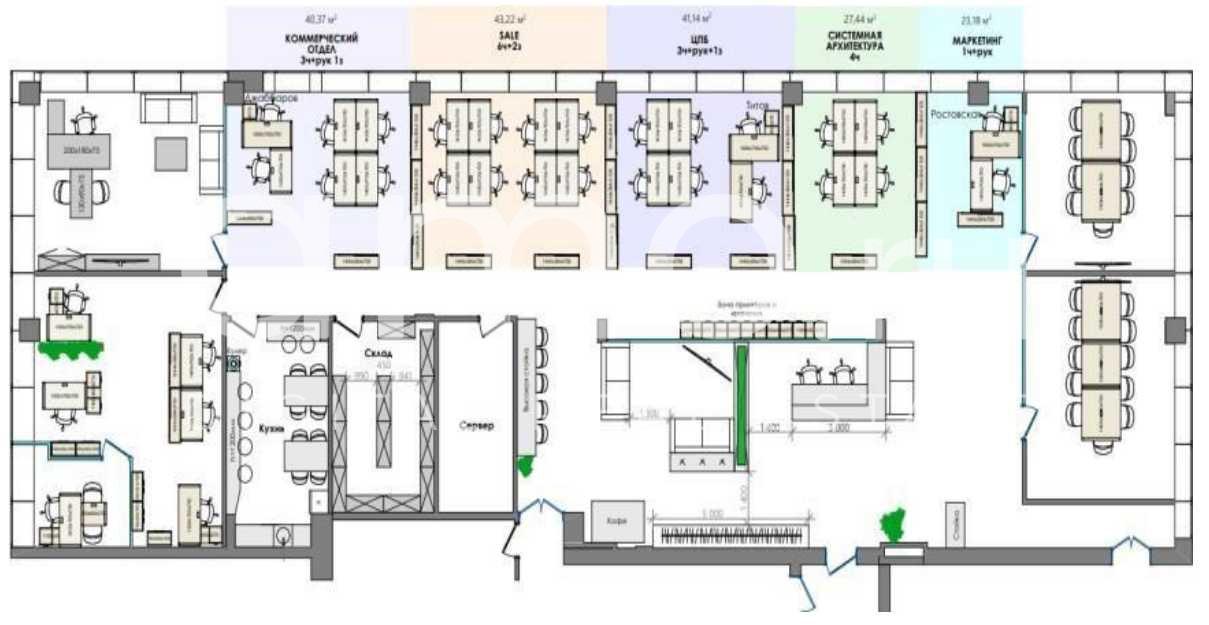 Планировка офиса 562 м², 7 этаж, Бизнес-центр «Кругозор»
